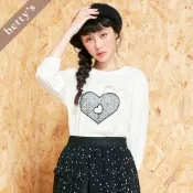 betty’s貝蒂思 愛心刺繡珍珠亮鑽七分袖T-shirt(白色)