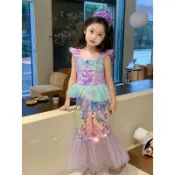 女童洋裝丨女童美人魚連衣裙2026新款人魚姬魚尾裙洋氣禮服裙兒童亮片公主裙f04v