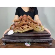 天然壽山石【雙龍戲珠】名師雕刻【謝亨旺】雙色料 招財 開運 風水 鎮宅 精雕 擺件 龍龜 豼貅   【R67】