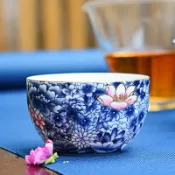 全球選品1館 生活百貨 青花釉裡紅琺琅彩茶具套裝陶瓷茶杯斗笠杯男女主人杯品茗杯水杯