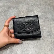 【日本中古】Vintage Chanel 魚子醬短夾 - 黑色