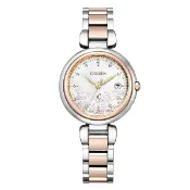 大高雄鐘錶城 CITIZEN 星辰 XC 白蝶貝光動能電波鈦金屬腕錶ES9465-68W櫻花粉紅金x銀框/29.0mm｜樂天領券現折★全館特惠中★指定刷卡回饋10%