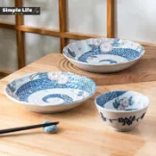 美濃燒防燙防滑米飯碗餐具日式復古釉下彩陶瓷碗盤家用圓形單個