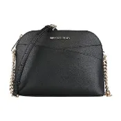 【Michael Kors】MICHAEL KORS Jet Set Travel圓頂造型十字紋防刮皮革拉鍊斜背包(中/黑)