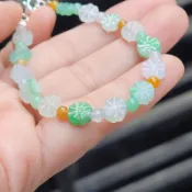 嗨，寶貝銀飾珠寶* 翡翠飾品☆925純銀 保證A貨 緬甸玉A貨 小清新 細緻 冰種 花卉白翡 陽綠翡翠手鍊 珠鍊