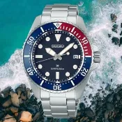 【SEIKO 精工】Prospex 可樂圈水鬼簡約復刻太陽能潛水錶-藍x銀/41mm 送禮 禮物(SNE595P1/V157-00A0B)