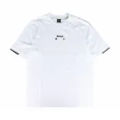 BOSS 純棉膠囊系列印花白字LOGO網球設計圓領短袖T恤(男款/白)