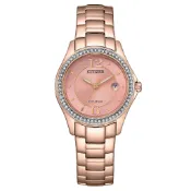 CITIZEN 星辰【FE1252-82X】LADYS系列 光動能時尚晶鑽腕錶-粉橘x玫瑰金 / 29.5mm