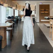 【台灣出貨】白色波點半身裙 小個子裙子 春夏季新款高腰半身魚尾裙 黑色包臀裙 緞面A字裙 百搭氣質女裝