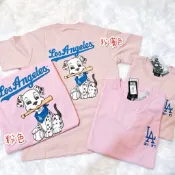  實體店-New Era LA MLB  NY洋基 棒球聯名衣 洛杉磯 道奇隊 印花短袖 粉色 圓領 T恤 男女款 大麥町