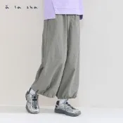 a la sha 條紋皺皺布束口寬褲