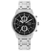 SEIKO 精工 / 三眼計時 日期 防水100米 日本製造 不鏽鋼手錶 黑色 / SNDC27J1 / 40mm
