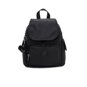 【KIPLING】『猴子包』曜岩黑品牌經典圓標拉鍊掀蓋後背包-CITY PACK MINI 女包