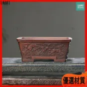長方形花盆 紫砂花盆 仿古浮雕 盆景盆 蘭花盆 多肉花盆 陶瓷花盆 復古 侘寂風 盆栽花器 桌面擺飾 陽台 粗陶盆