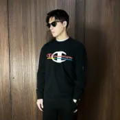 美國百分百【全新真品】Champion 大學T 棉質 毛巾布 男款 冠軍 logo 長袖上衣 黑色 CT77