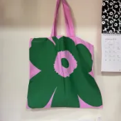 marimekko  60週年限定款 酒紅/粉綠/黃咖大花 棉質購物袋