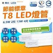 (店+)【DanceLight 舞光】節能標章 T8 LED燈管 2尺 6.5W 4尺 13W 節能燈管 雙端入電 燈管 省電燈管 無藍光 燈后