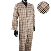 BURBERRY 巴寶莉  經典格紋棉麻襯衫男裝休閒家居服套組-卡其色