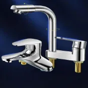 (店+)(JoyStyle)衛生間洗臉盆雙孔水龍頭冷熱水二合一兩用洗手池洗漱臺面盆限時下殺