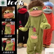 【臺灣出貨】大嘴怪小丑魚連體抽象睡衣醜魚男女同款冬季加絨加厚可愛搞怪衣服