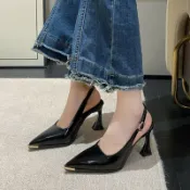 包頭涼鞋女外穿夏季新尖頭後空單鞋漆皮細跟性感高跟鞋不累腳 UM有米家居