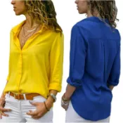春秋休閒襯衫長袖優雅 Mujer 上衣單排鈕扣 Camisa 衣服街頭服飾女式黑色紅色襯衫