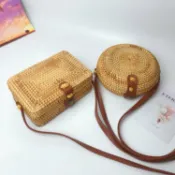 喜挖2店 越南藤編包印尼草編包單肩斜後背包復古方包草編小圓包女士包袋