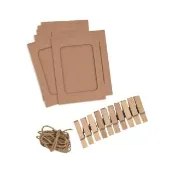 【照片牆必備】4*6牛皮紙相框10入-附小木夾和麻繩(照片夾 裝飾夾 相片框 相片牆 明信片夾 DIY製作 禮物)