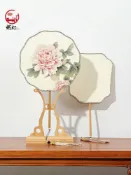 全球選品1館 生活百貨 燃燈雙面熟娟宮扇古風手繪工筆畫小楷扇子空白團扇長柄工藝扇禮品