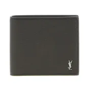 【YSL】SAINT LAURENT Tiny Cassandre 粒面皮革 卡夾 皮夾 短夾 灰色 銀色 847954