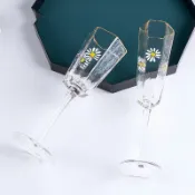 協貿國際日用品生活館 金邊雛菊紅酒杯套裝家用奢華白葡萄酒杯高顏值高腳杯高檔香檳杯子