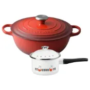 (店+)【Le Creuset】媽咪鑄鐵鍋 26cm 櫻桃紅 + Miffy 琺瑯便利單柄湯鍋16cm