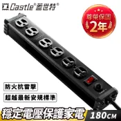 【全網最低價】Castle 蓋世特 3孔6座 鋁合金電源抗突波保護插座/延長線 180cm-多色任選