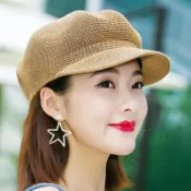 免運🌞帽子女夏季八角帽韓版亞麻針織貝雷帽女出遊防曬遮陽帽時尚畫家帽漁夫帽 素面遮陽帽 防曬帽 抗uv 穿搭必備 學生帽
