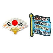 ALL SPLENDID 日本扇子辦公磁鐵+日本 Q版 鯉魚旗刺繡裝飾貼【2件組】吸鐵紀念品 補習班黑板磁鐵 磁性家居裝飾 造型磁鐵 冰箱貼