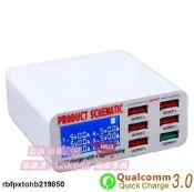 QC3.0 USB充電器 手機充電插座 6口充電器智能多口手機充電器LCD顯示屏 多孔插座 多孔充電器 6孔US