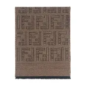 【FENDI 芬迪】FF Logo 刺繡羊毛混絲圍巾(棕色)