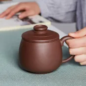 全球選品1館 生活百貨 辦公杯女士帶把手紫泥福園紫砂三件杯泡茶杯過濾杯宜興原礦紫砂杯