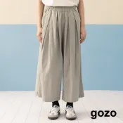 【gozo】➤抽繩褲腳打褶八分寬褲(淺灰/黑色/深綠_F) | 女裝 修身 休閒