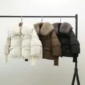 (店+)棉服保暖女鋪棉大衣過膝款口袋設計素面拉鍊款Oversize寬鬆麵包服絎縫菱格及膝款日常出門復古通勤上班防潑水冬季羽絨棉服女短款加厚毛領寬松洋氣棉衣韓版棉襖外套