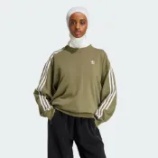 (店+)【adidas 愛迪達】ADIDAS 大學T 3S CREW OS 橄欖綠 三線 基本款 寬版 長袖 女 IY4693