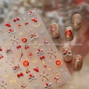 璀璨煙火花美甲貼紙新年醒獅喜慶紅燙金福顯白雪花指甲diy裝飾