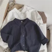 潮童必備！兒童襯衫日系風復古蝙蝠袖翻領棉麻春秋男寶寶上衣男孩外穿外套衫 韓版襯衫 長袖上衣 男童長袖襯衣 襯衫外套
