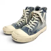 【DOKODEMO】全新未使用 △ BALENCIAGA 688756 PARIS HIGH TOP 做舊牛仔高筒運動鞋，靛藍色，JP23cm，女款，帶鞋盒和防塵袋。