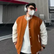 【川島】秋冬季款加厚保暖黑白撞色棒球服棉服毛呢夾克情侶外套