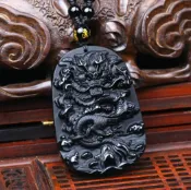 協貿國際日用品生活2館 天然黑曜石龍牌吊墜水晶 龍騰四海項鏈帶證書 龍牌玉墜