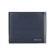 【Paul Smith】PAUL SMITH銀字簽名LOGO小羊皮6卡對折短夾(海軍藍)