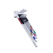 (店+)【LJ】L型六角板手9支組附加力桿 台灣製精品 白金特長球型 球頭附強磁 S2材質 彩條顏色辨識