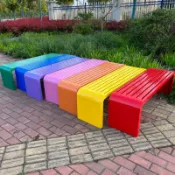 🧸【訂金】公園椅戶外長椅鐵藝防腐塑木凳子商場公共座椅室外休息條凳不銹鋼-很哇塞
