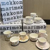 免運 代購 北歐 Marimekko罌粟花日本限定粉金咖啡杯碗馬克杯碟陶瓷禮盒四件套
